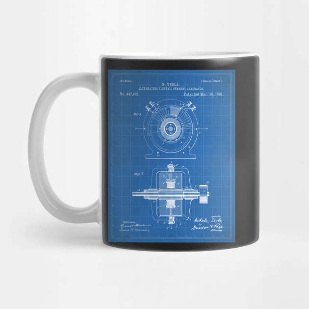 Tesla Generator Patent - Electrician Maker Workshop Art - Blueprint by patentpress